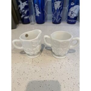 Westmoreland Paneled Grape Milk Glass Creamer Sugar Original Sticker Mid Century